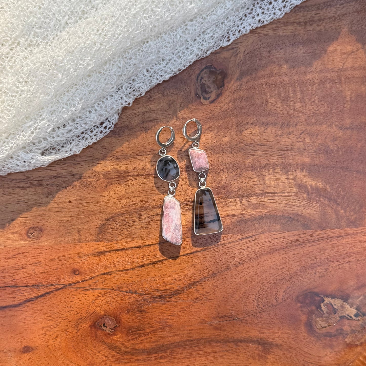 Rhodonite & Montana Agate Earrings