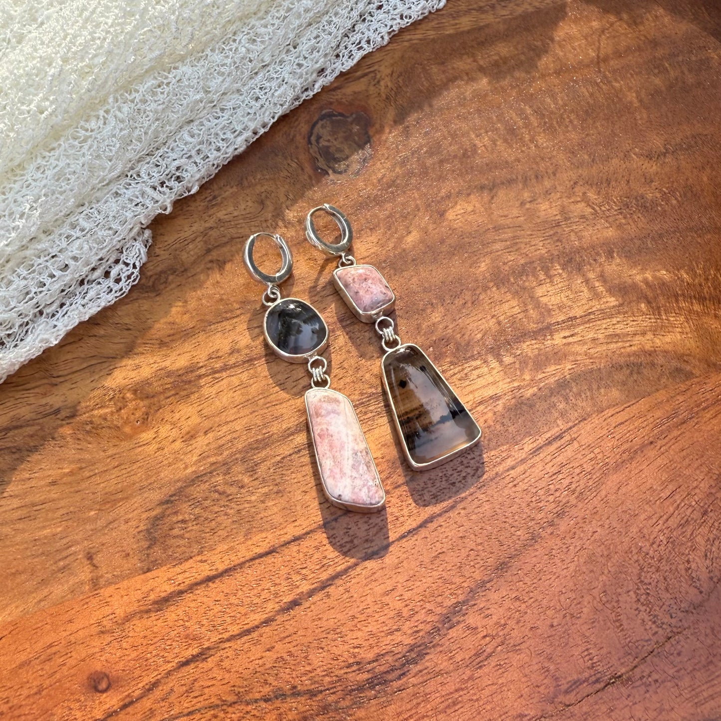 Rhodonite & Montana Agate Earrings