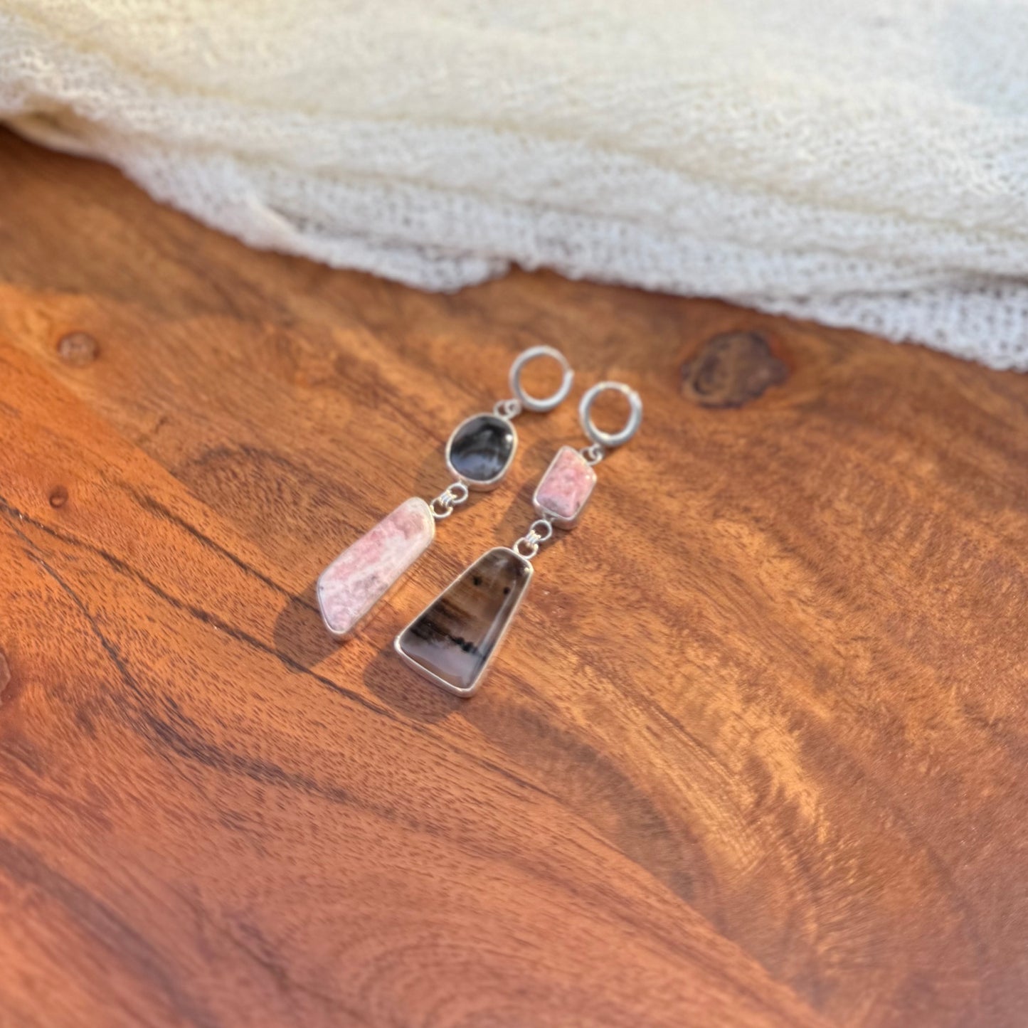 Rhodonite & Montana Agate Earrings