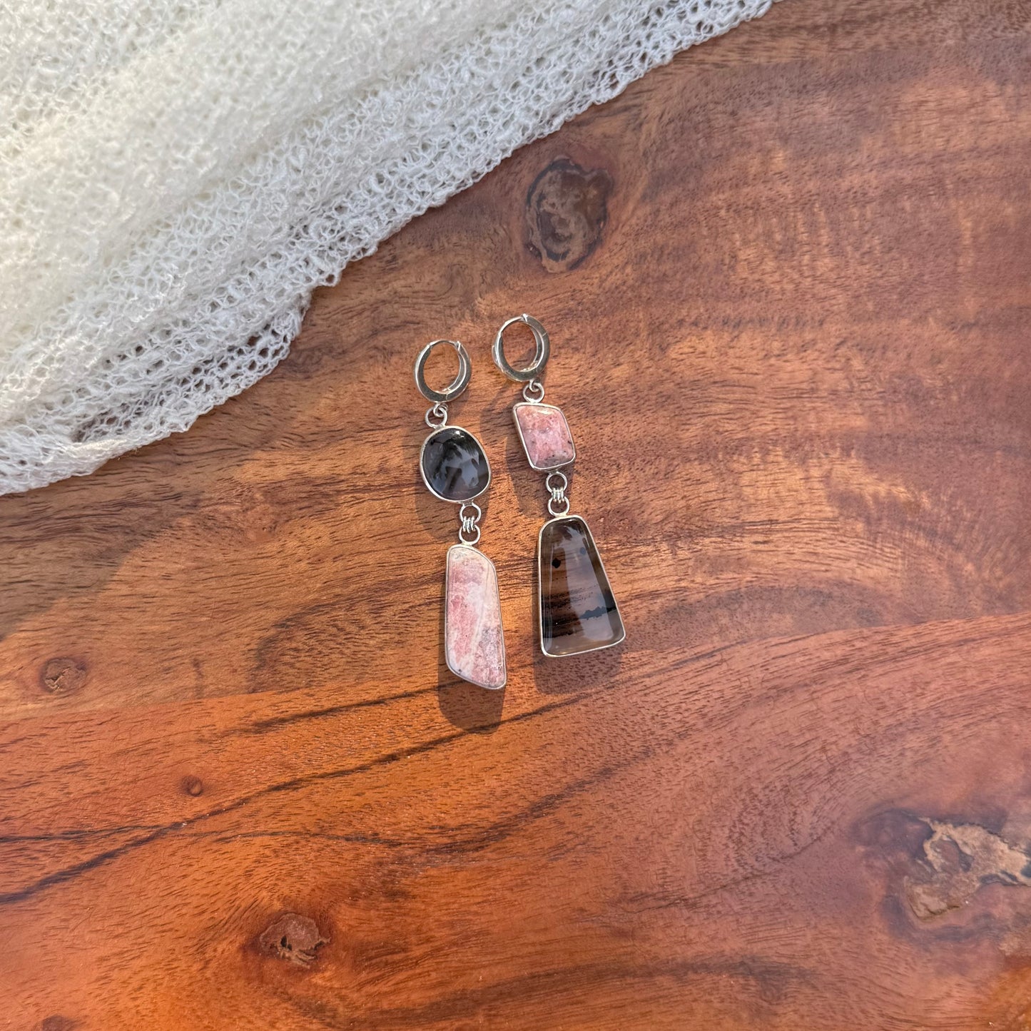 Rhodonite & Montana Agate Earrings