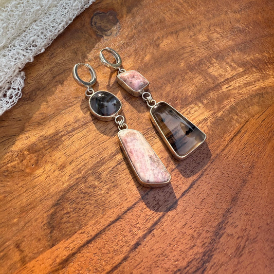 Rhodonite & Montana Agate Earrings