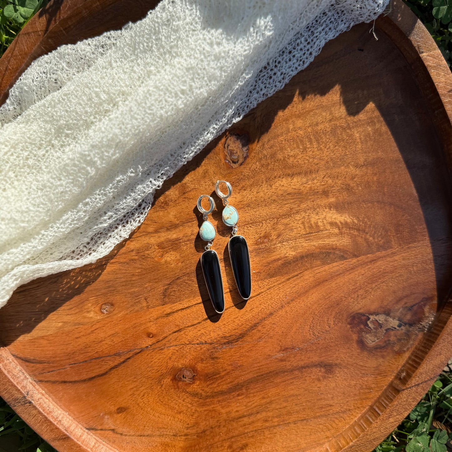 Montana Agate & Black Obsidian Earrings
