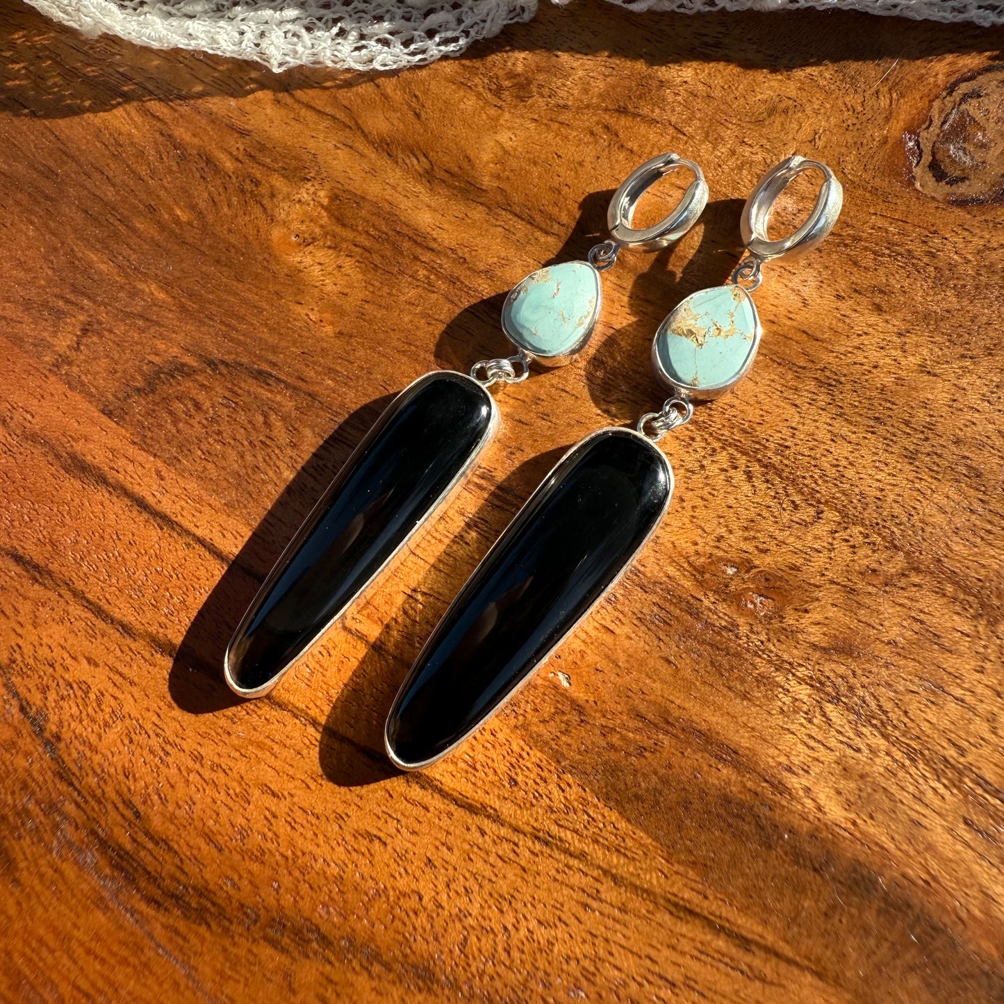 Montana Agate & Black Obsidian Earrings