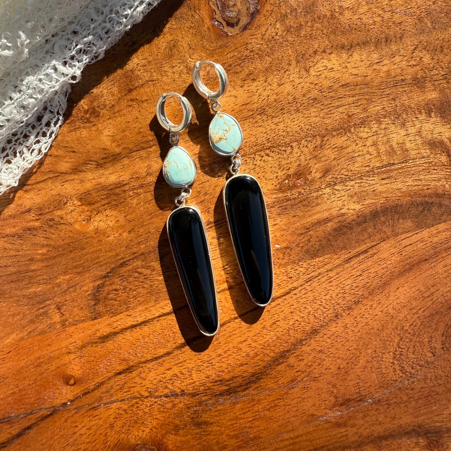 Montana Agate & Black Obsidian Earrings